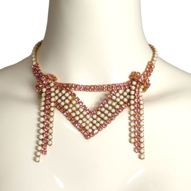 1960s Pink & White Rhinestone Necklace