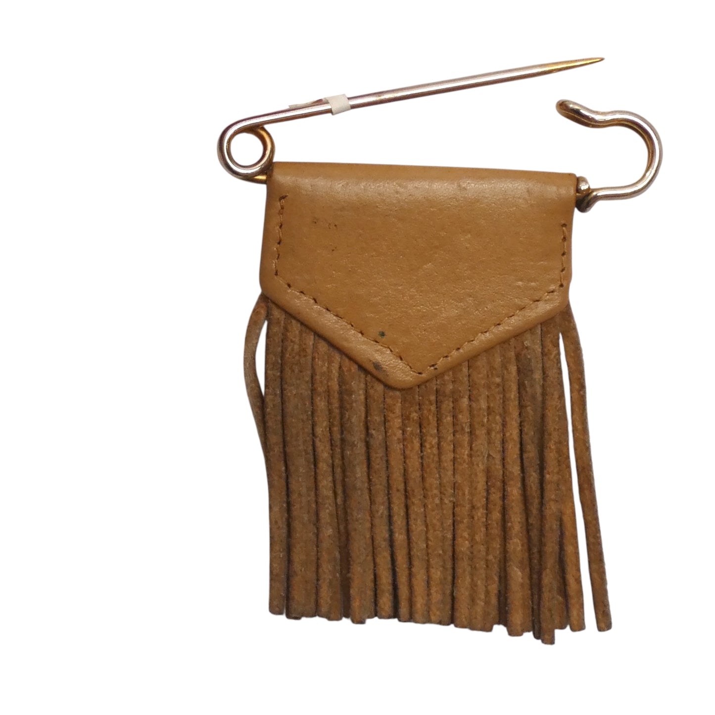 YVES SAINT LAURENT- 1970s Tan Leather & Suede Fringe Skirt Pin
