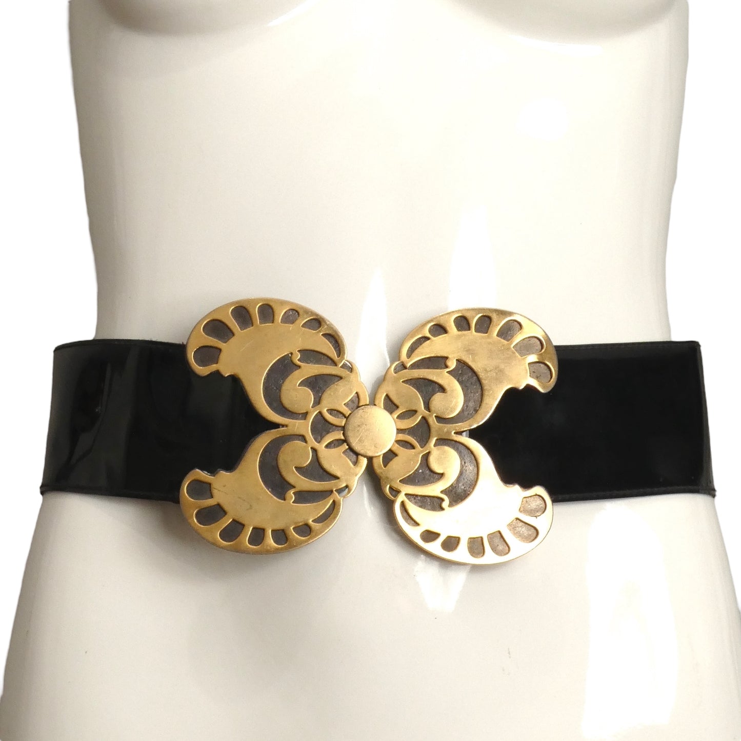YVES SAINT LAURENT- 1970 Black & Gold Butterfly Belt, Waist-31"