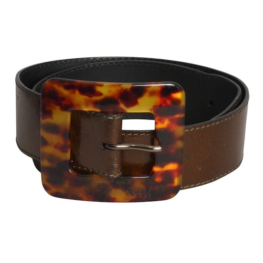 YVES SAINT LAURENT- 1980s Brown Leather & Tortoise Belt, Waist 25
