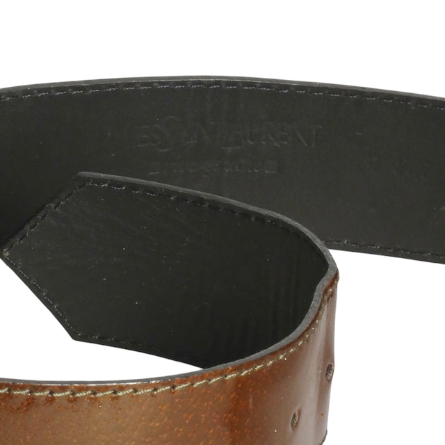 YVES SAINT LAURENT- 1980s Brown Leather & Tortoise Belt, Waist 25