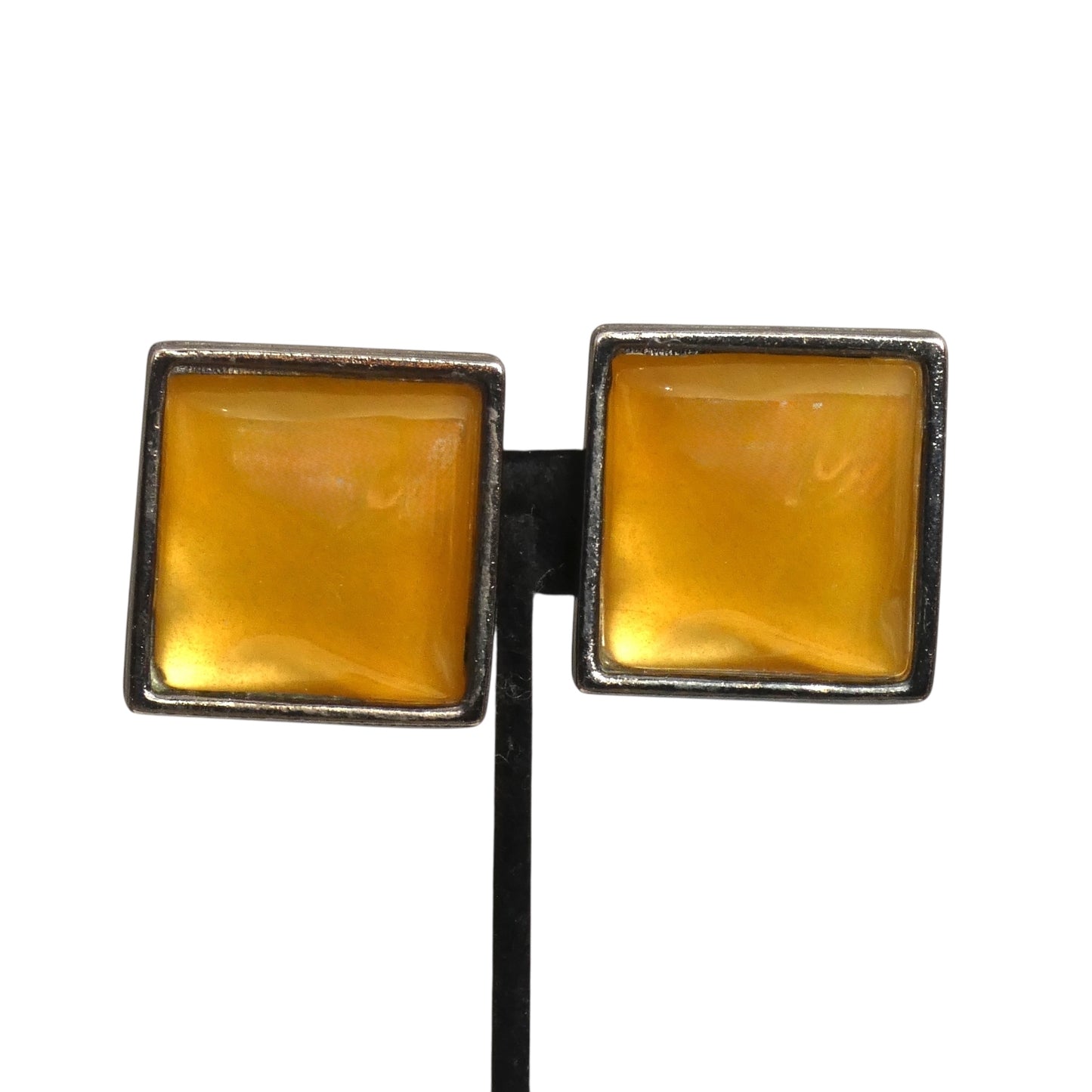 YVES SAINT LAURENT- 1980s Yellow Gripoix & Silver Square Earrings