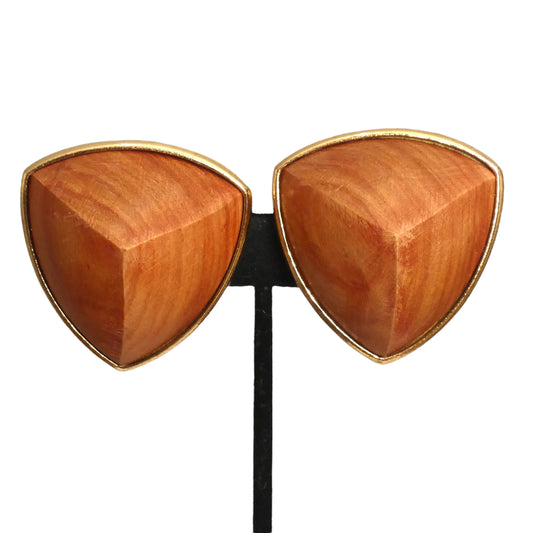 YVES SAINT LAURENT- 1980s Wood Pyramid Earrings