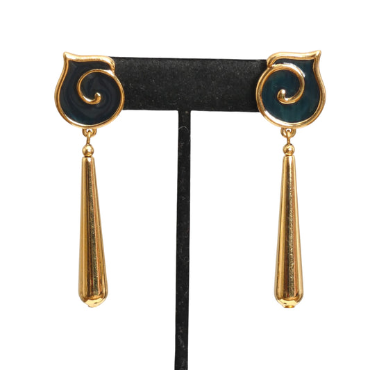 YVES SAINT LAURENT-1990s Black Enamel & Gold Teardrop Earrings