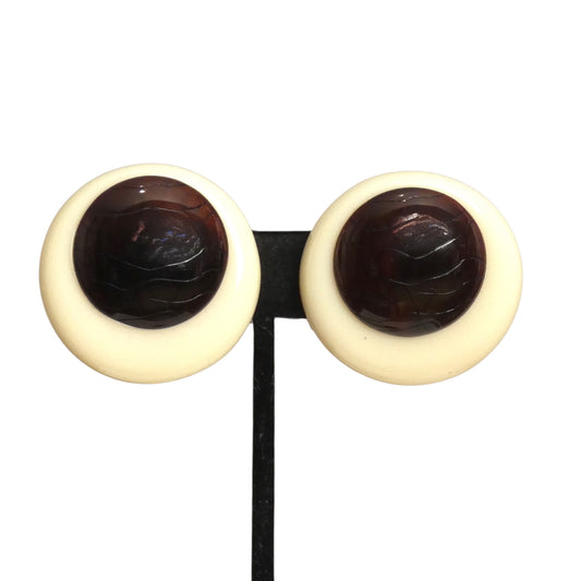 YVES SAINT LAURENT- 1990s Black & Ivory Lucite Button Earrings