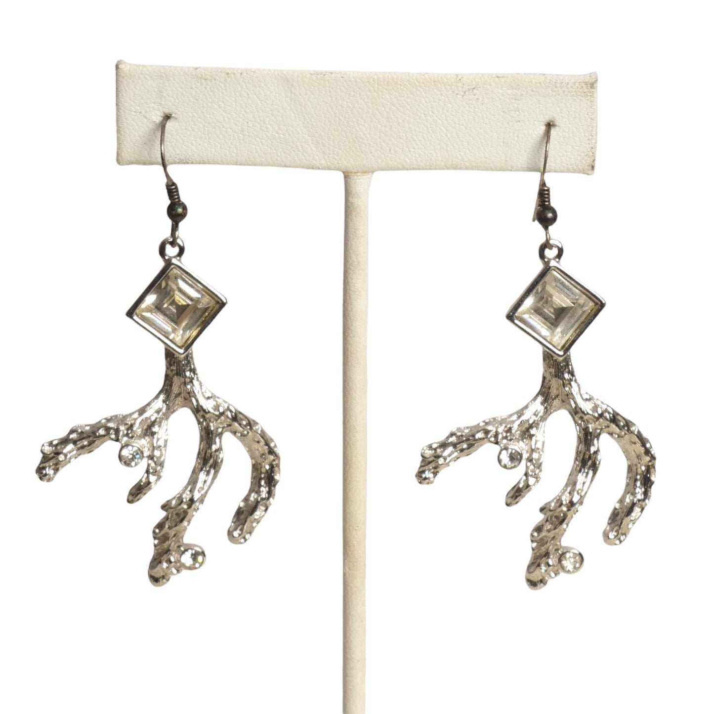 YVES SAINT LAURENT- Silver Rhinestone Coral Shaped Earrings