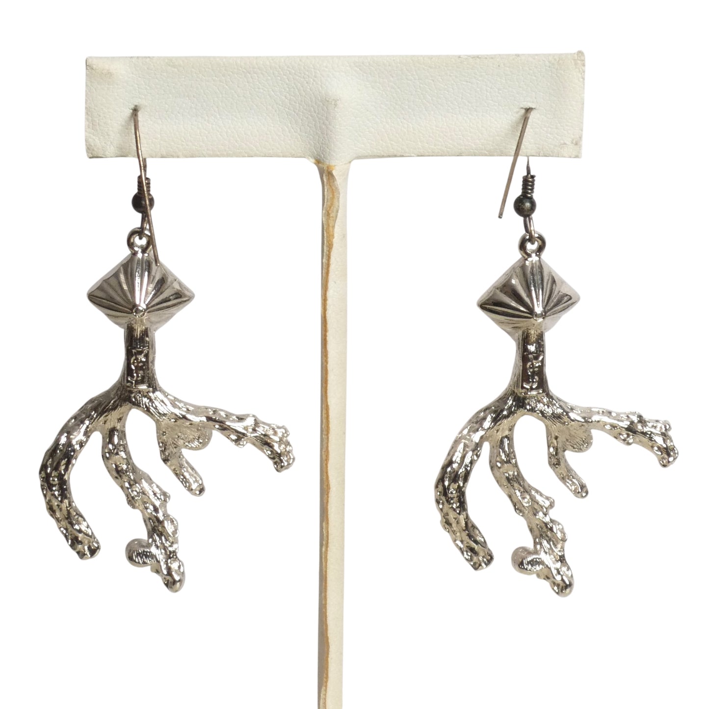 YVES SAINT LAURENT- Silver Rhinestone Coral Shaped Earrings