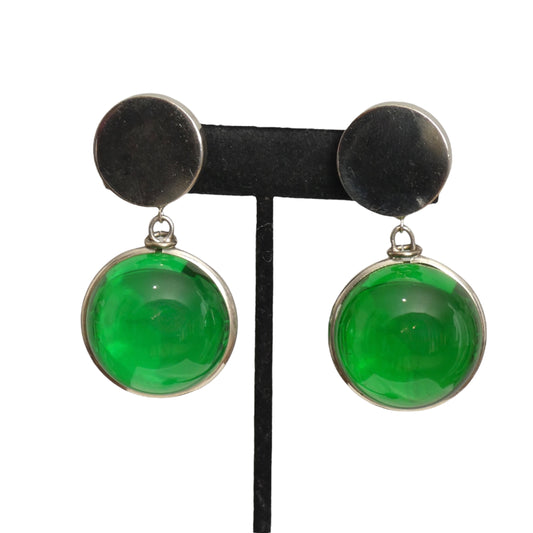 ROGER SCEMAMA- 1960s Green Resin Orb Drop Earrings