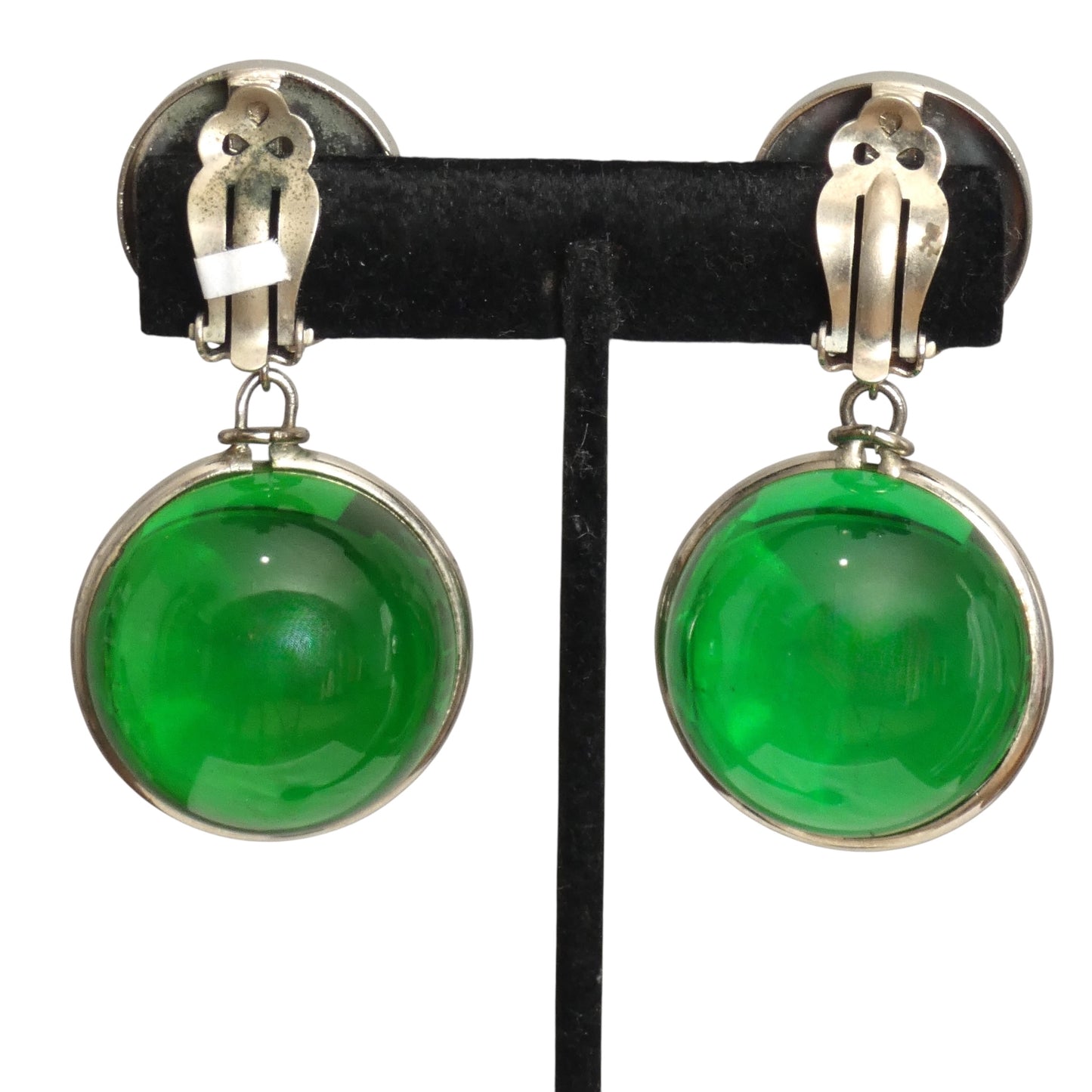 ROGER SCEMAMA- 1960s Green Resin Orb Drop Earrings