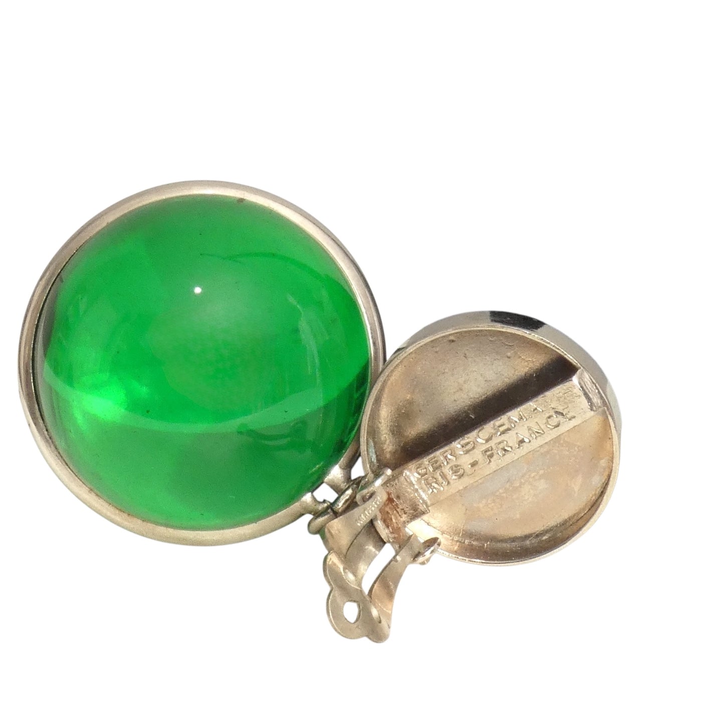 ROGER SCEMAMA- 1960s Green Resin Orb Drop Earrings