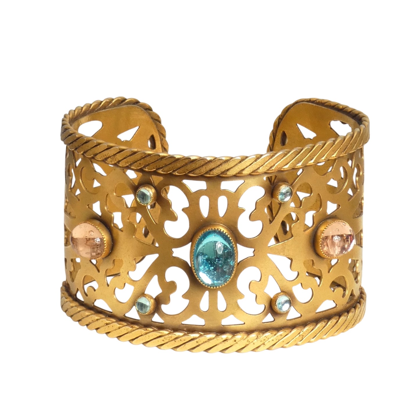 YVES SAINT LAURENT- 1970s Gold Filagree Metal & Cabachon Cuff