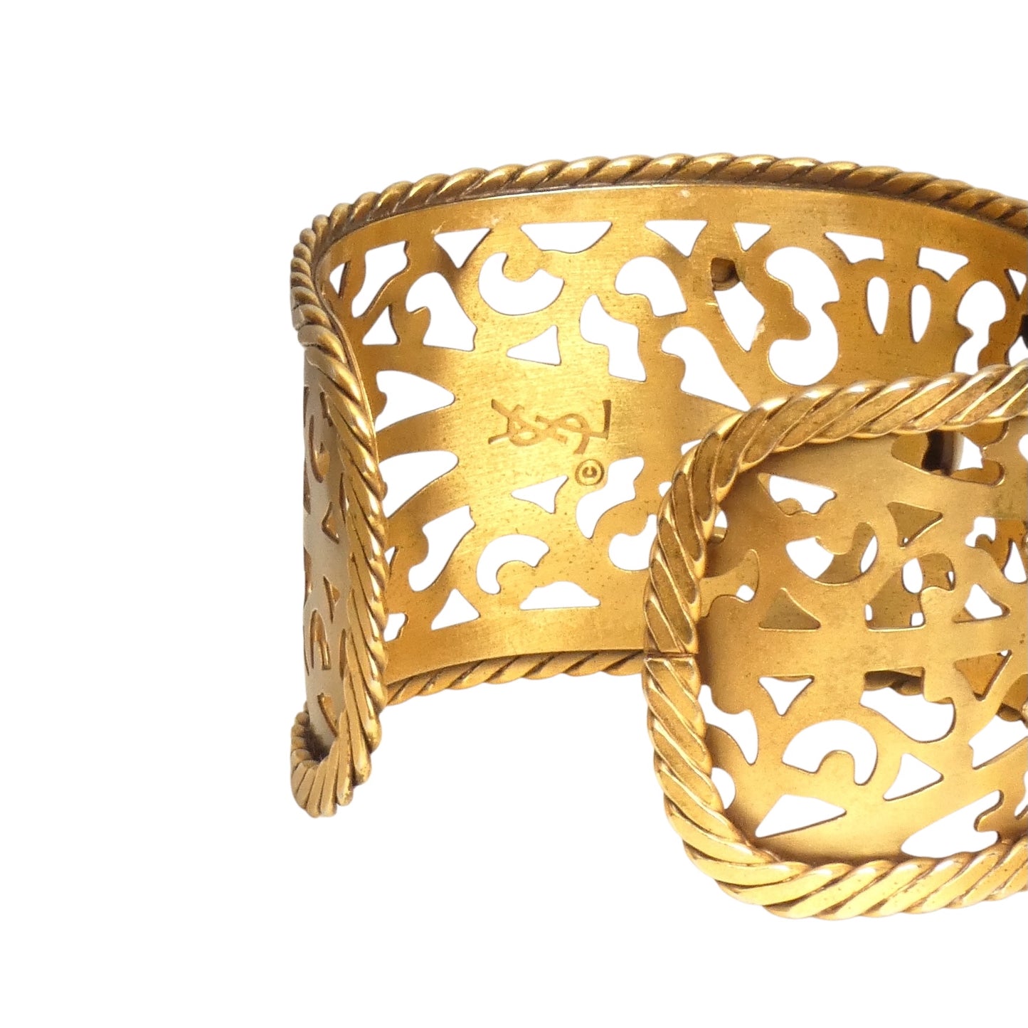 YVES SAINT LAURENT- 1970s Gold Filagree Metal & Cabachon Cuff