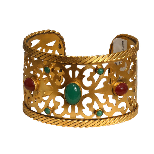 YVES SAINT LAURENT- 1970s Gold Etched Metal & Rhinestone Cuff