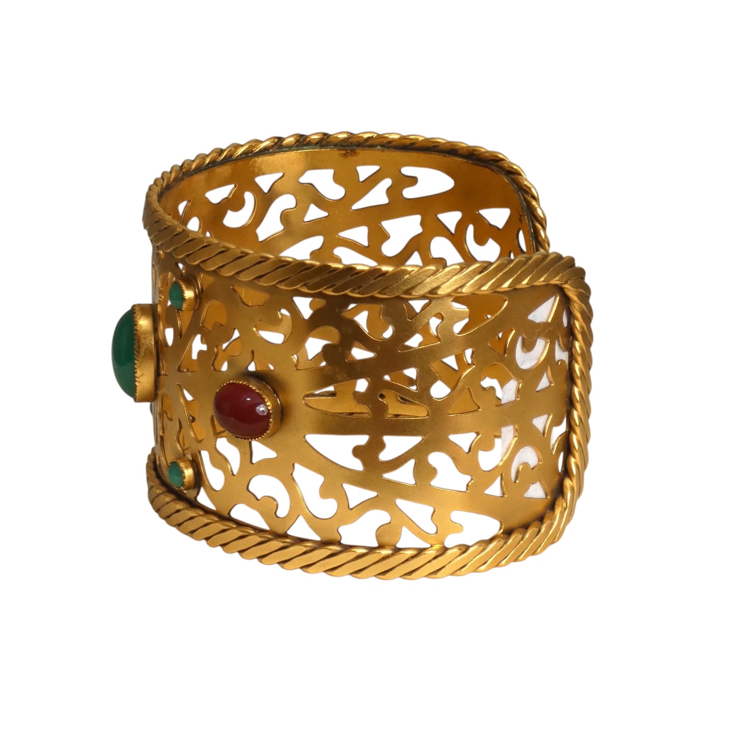 YVES SAINT LAURENT- 1970s Gold Etched Metal & Rhinestone Cuff