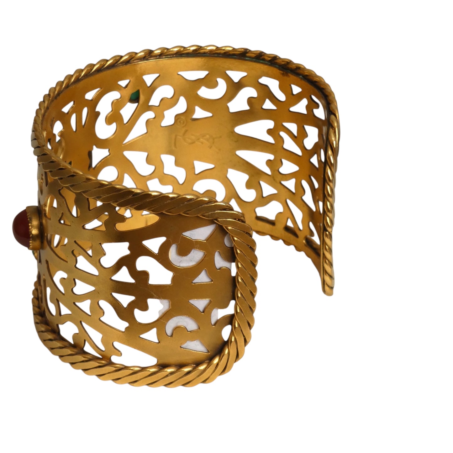 YVES SAINT LAURENT- 1970s Gold Etched Metal & Rhinestone Cuff