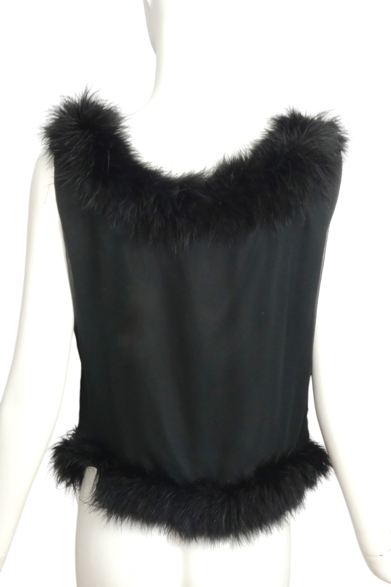 1950s Black Taffeta & Maribou Feather Shell, Size 6