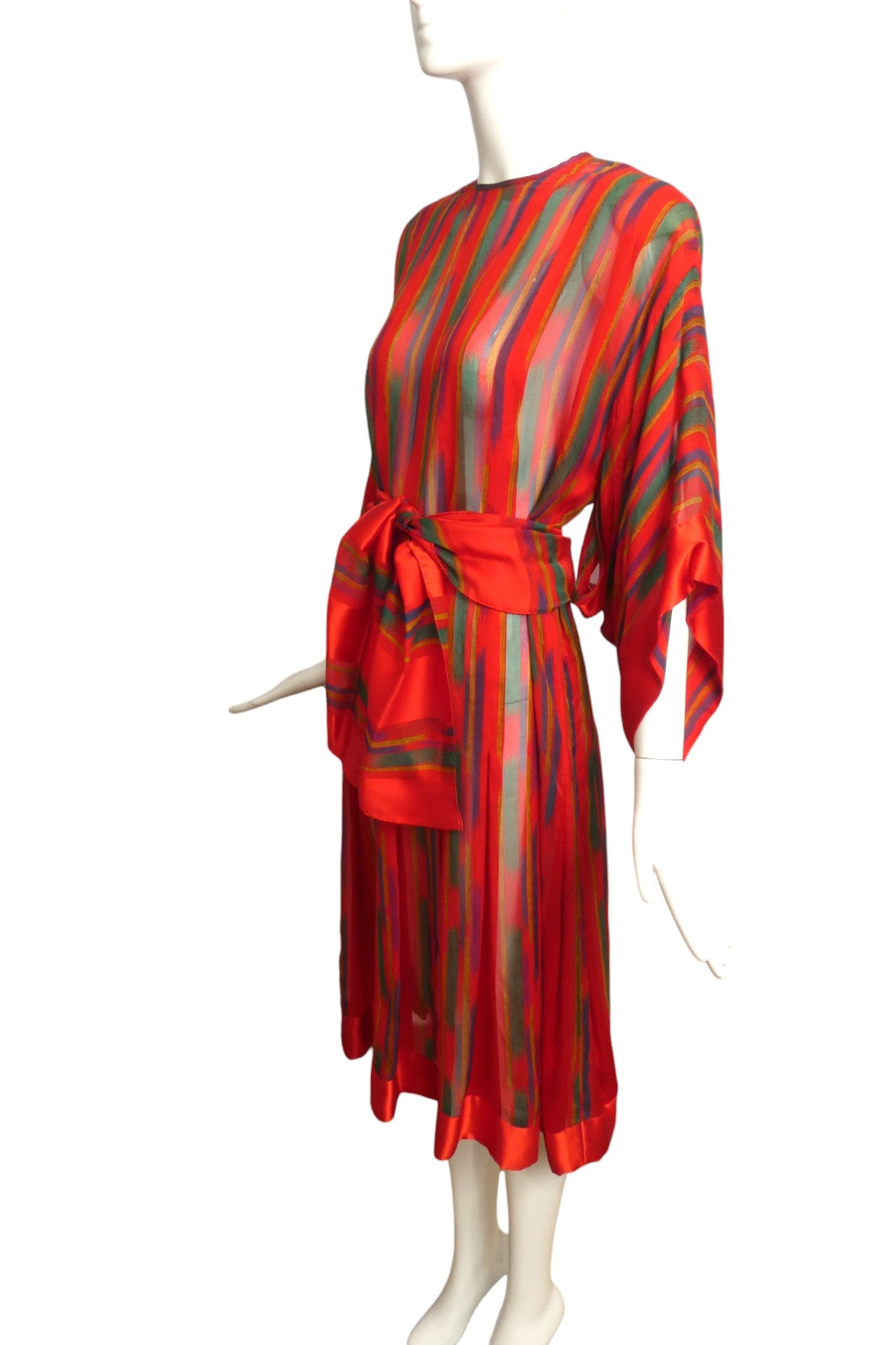 PAULINE TRIGERE- AS IS 1980s Silk Stripe Dressing Gown, Size 8