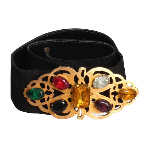 YVES SAINT LAURENT- 1970s Black Suede & Jeweled Belt, Waist 30
