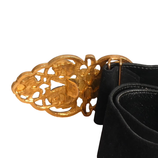 YVES SAINT LAURENT- 1970s Black Suede & Jeweled Belt, Waist 30
