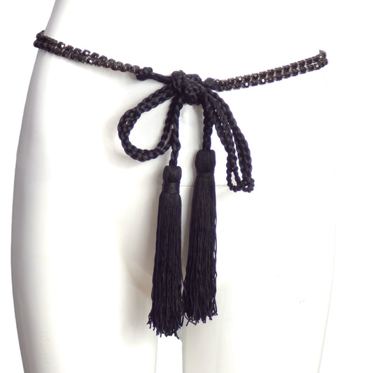 YVES SAINT LAURENT- 1980s Black Rhinestone and Rope Belt