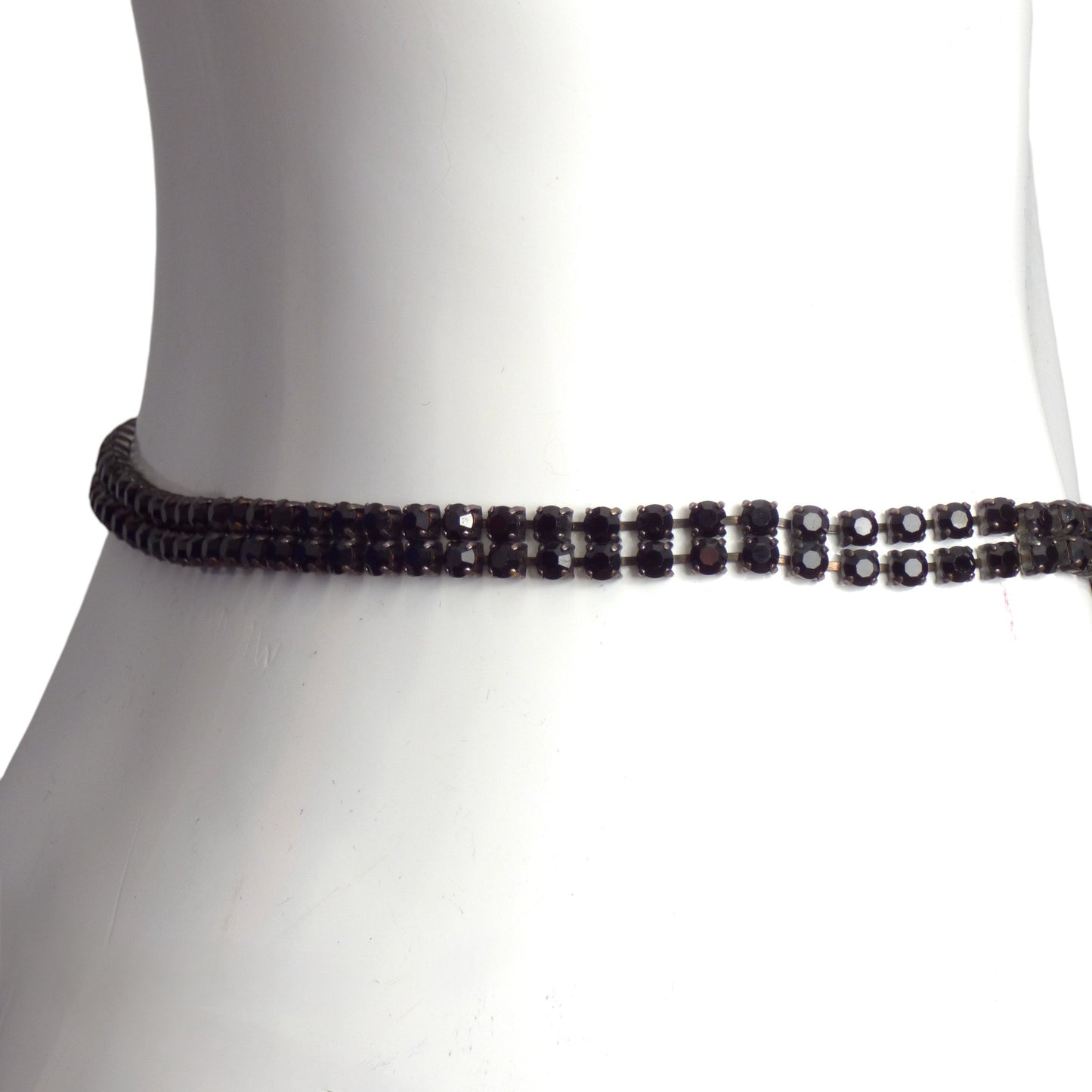 YVES SAINT LAURENT- 1980s Black Rhinestone and Rope Belt