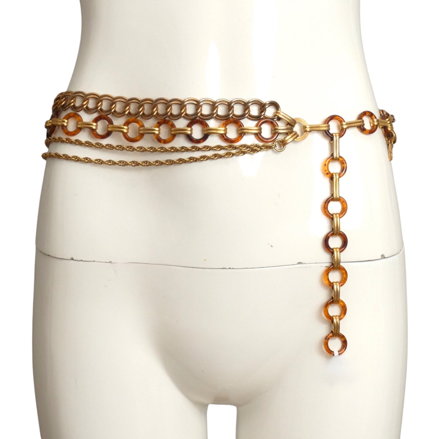 YVES SAINT LAURENT- 1980s Chain & Lucite Ring Triple Strand Belt