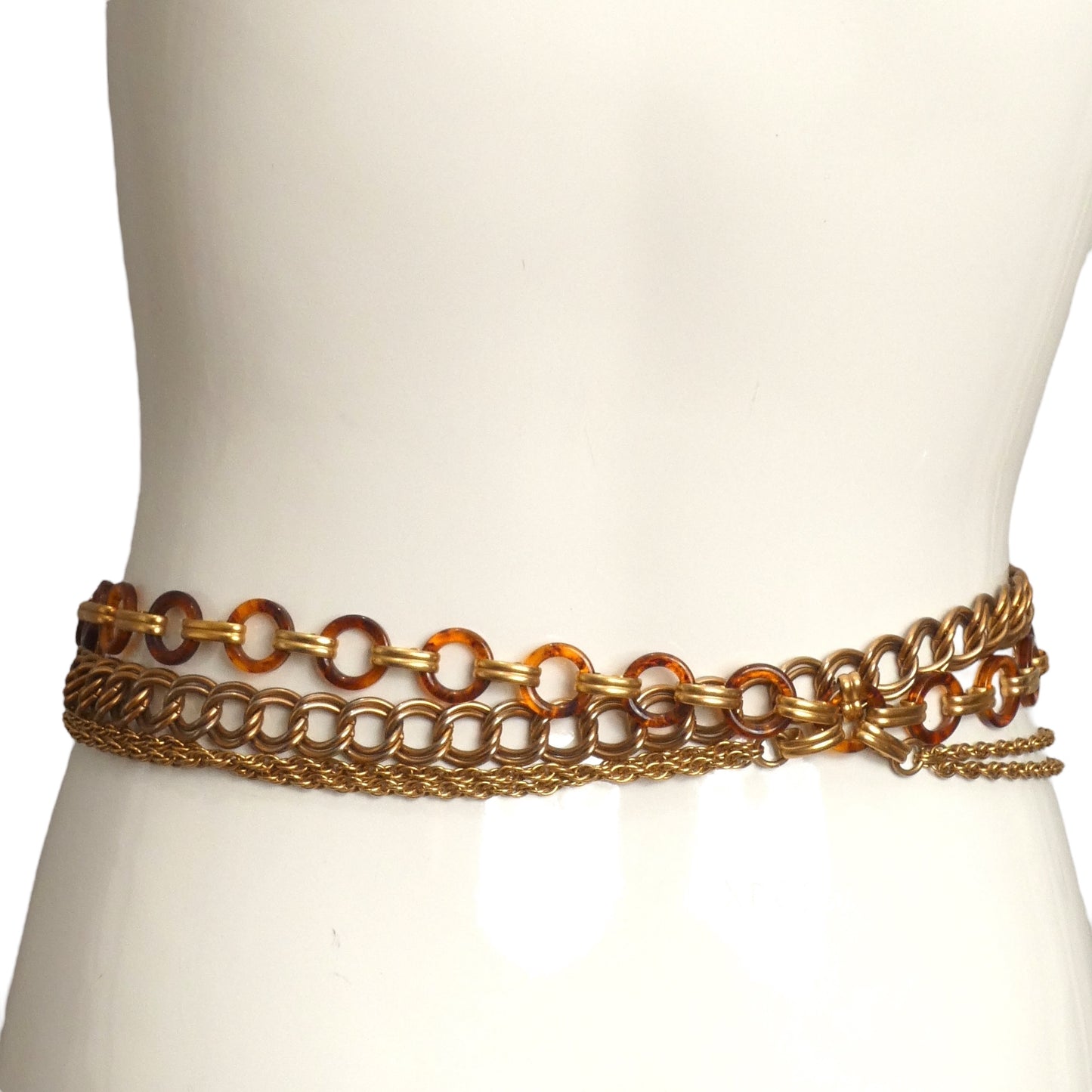 YVES SAINT LAURENT- 1980s Chain & Lucite Ring Triple Strand Belt