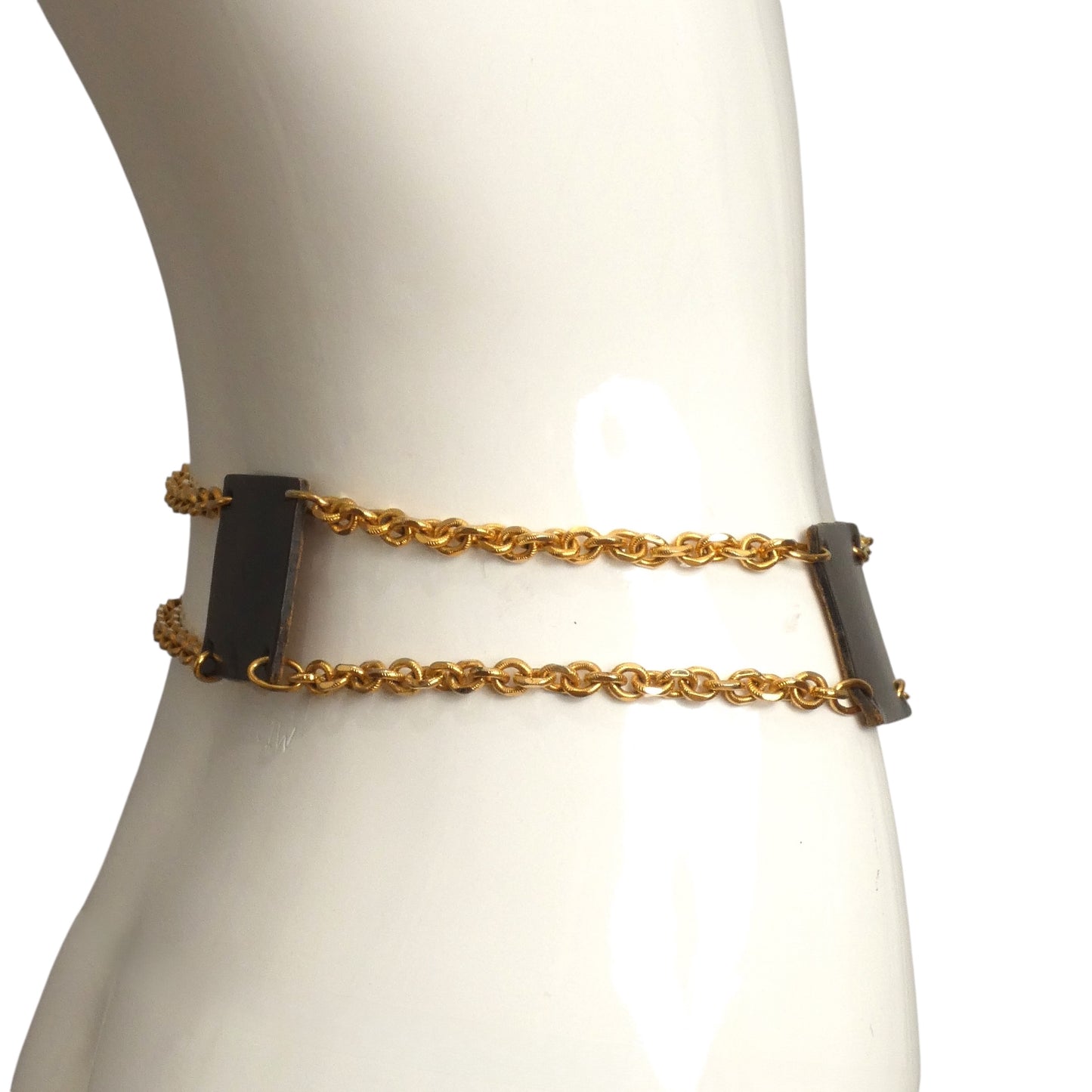 YVES SAINT LAURENT- 1970s Brown Leather & Metal Chain Belt