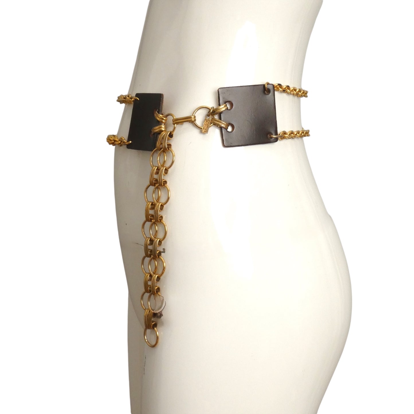 YVES SAINT LAURENT- 1970s Brown Leather & Metal Chain Belt