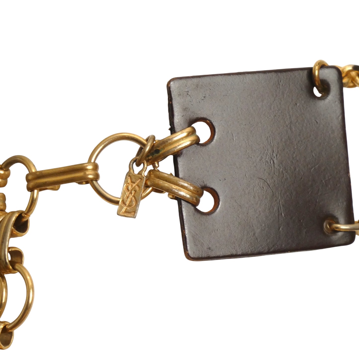 YVES SAINT LAURENT- 1970s Brown Leather & Metal Chain Belt
