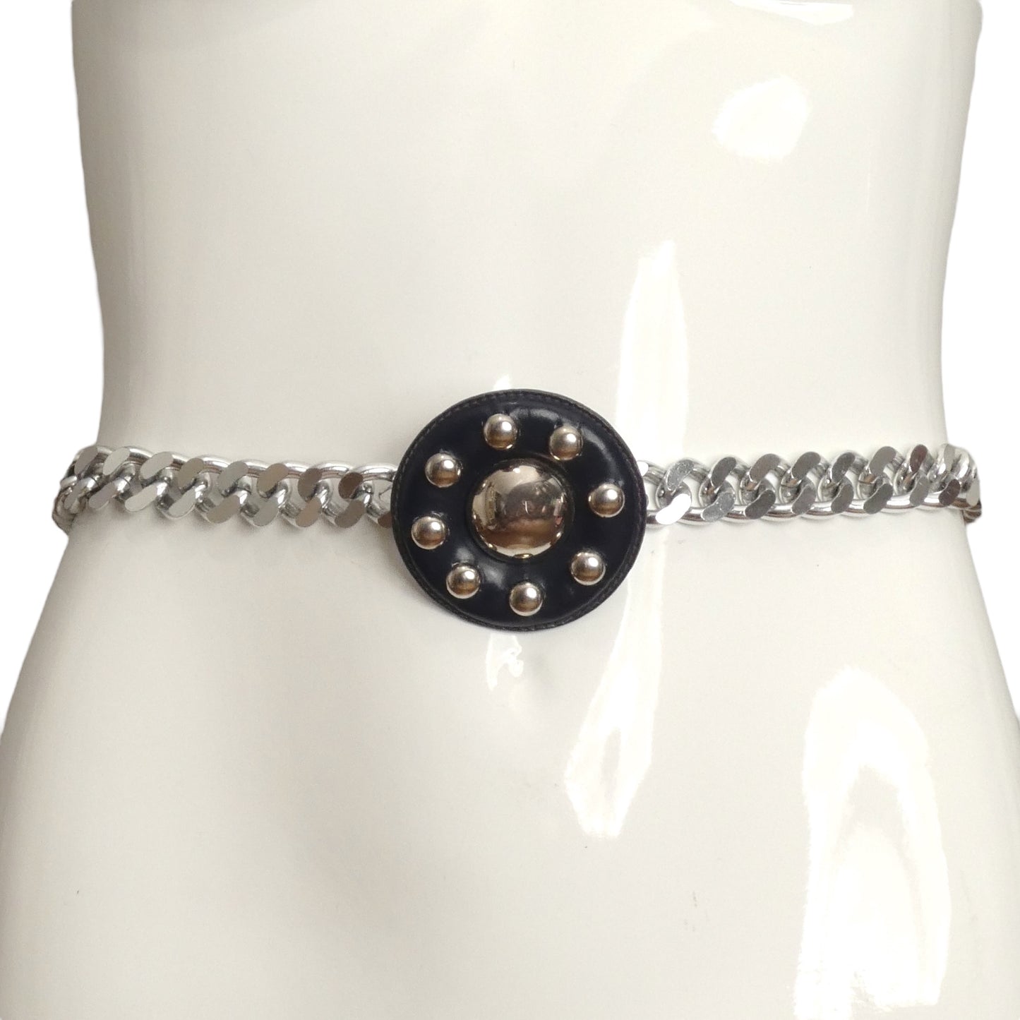 YVES SAINT LAURENT- 1980s Black Leather & Chain Belt
