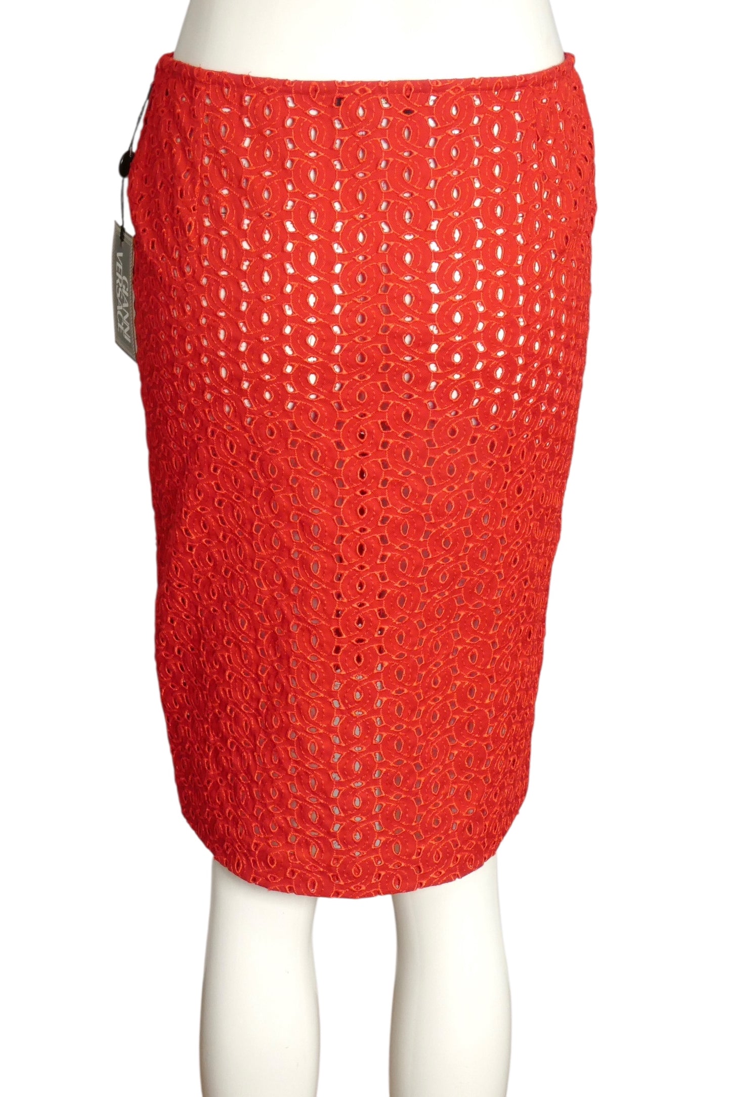 GIANNI VERSACE- NWT 2002 Red Cotton Eyelet Skirt, Size 6