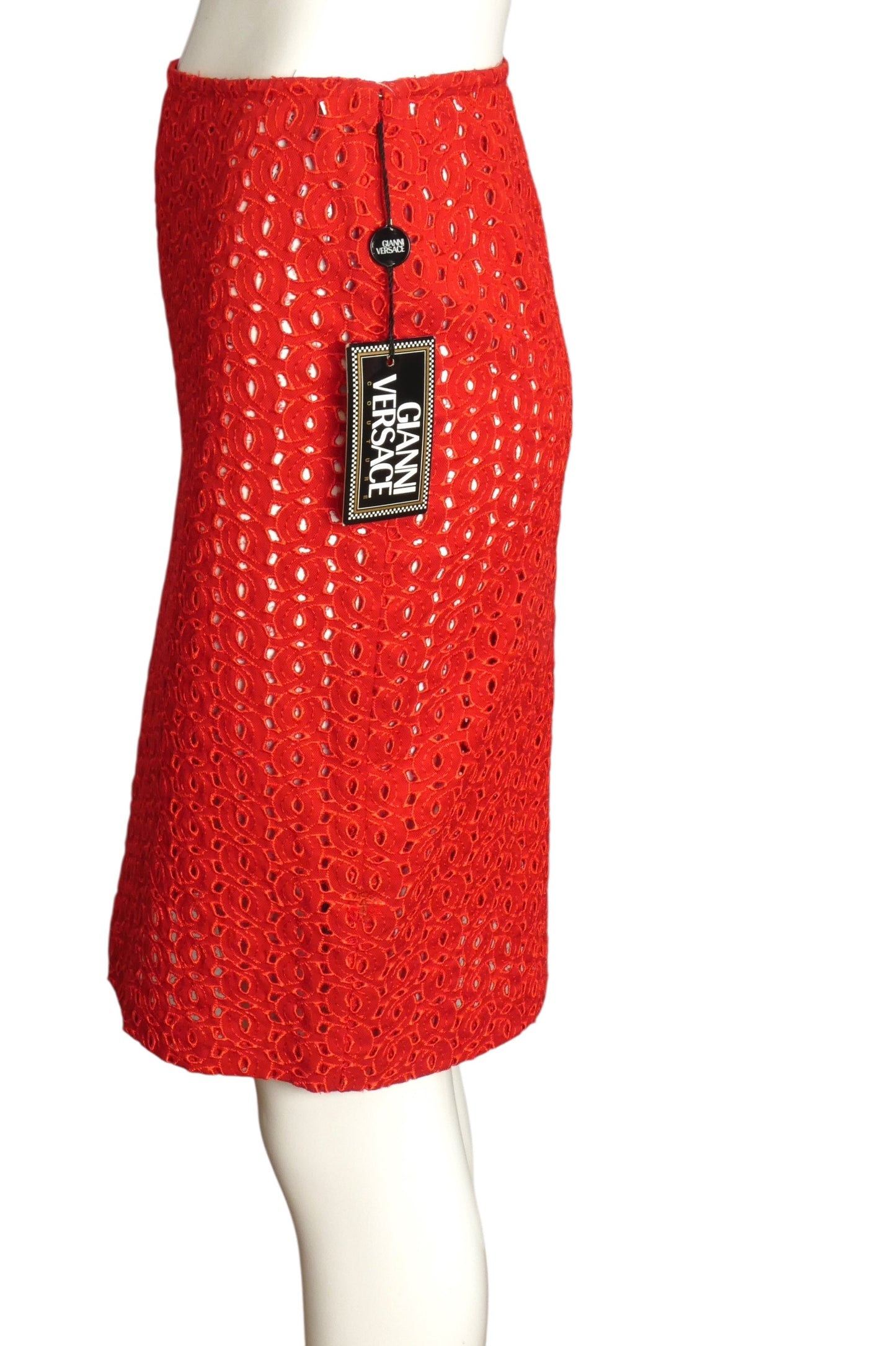 GIANNI VERSACE- NWT 2002 Red Cotton Eyelet Skirt, Size 6