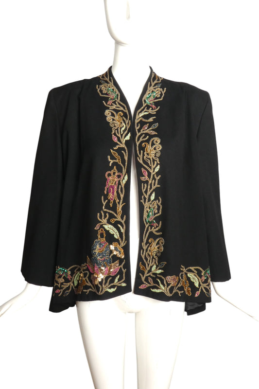 1940s Black Beaded Wool Jacket, Size 8