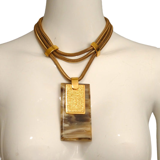 ROGER SCEMAMA-Gold & Brown Pendant Necklace