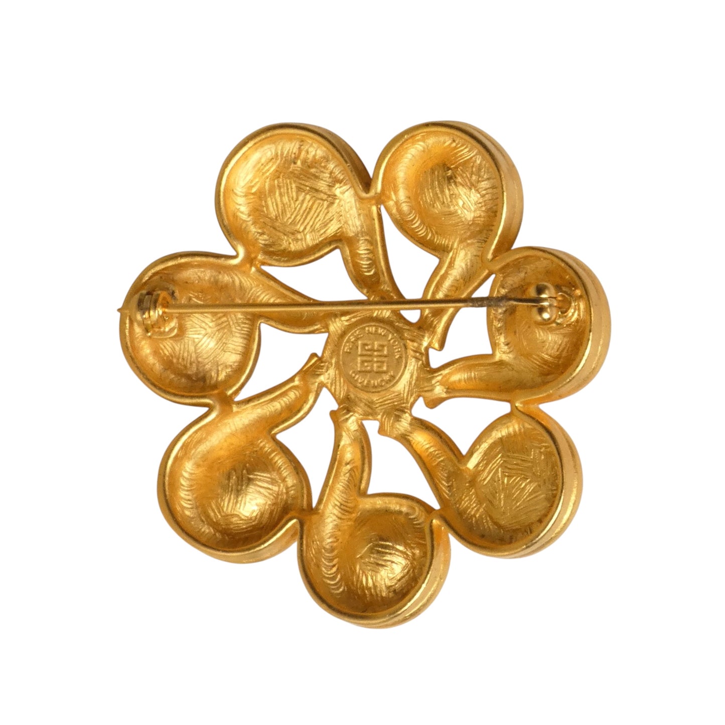 GIVENCHY- Gold & Rhinestone Flower Brooch