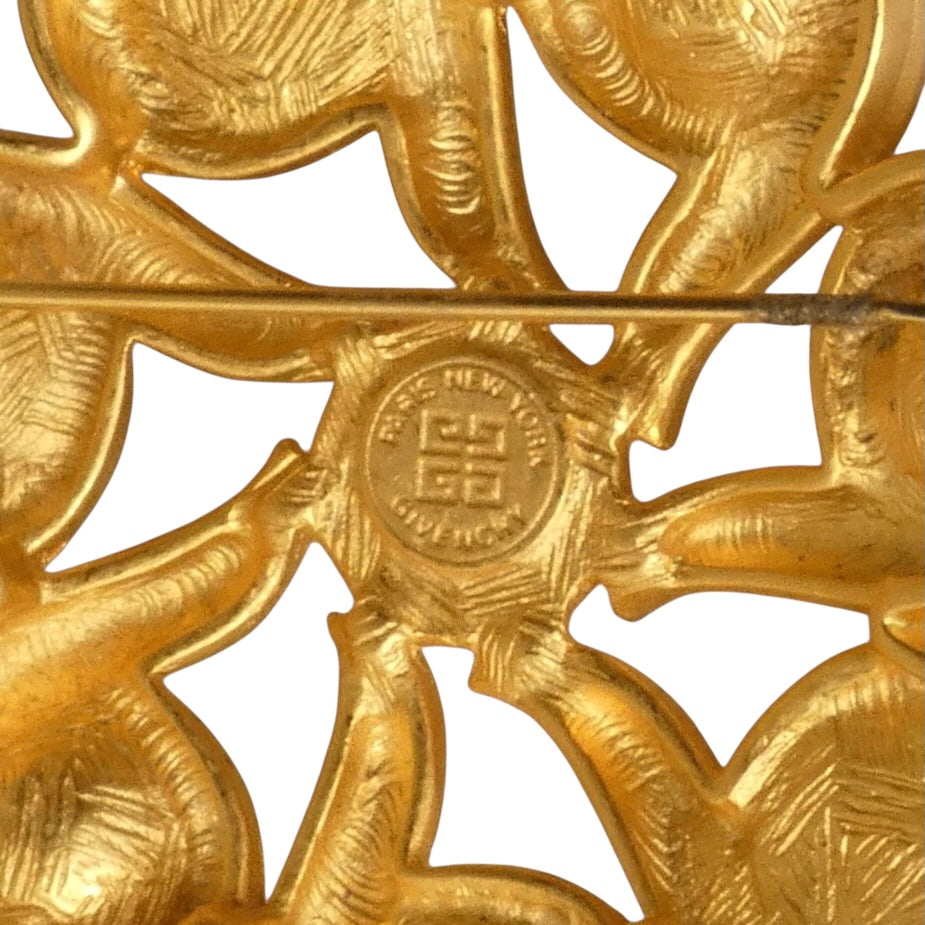 GIVENCHY- Gold & Rhinestone Flower Brooch