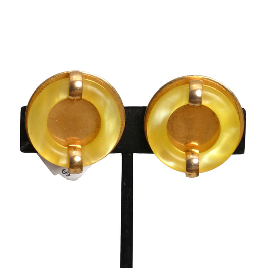 YVES SAINT LAURENT- 1960s Yellow Lucite & Gold Disc Earrings