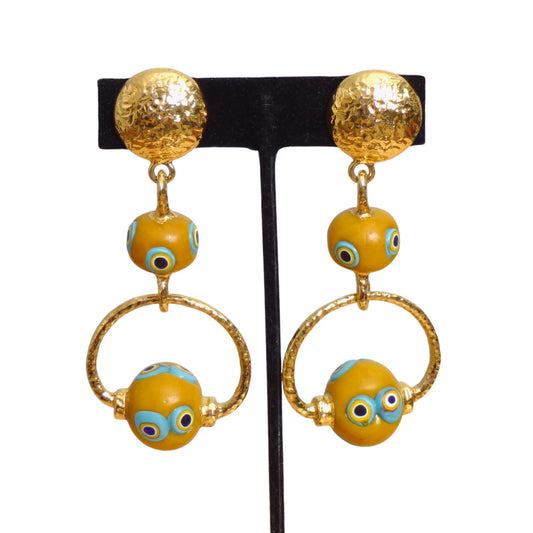 GIANNI DE LIGUORO-1980s Hammered Gold & Polymer Bead Earrings