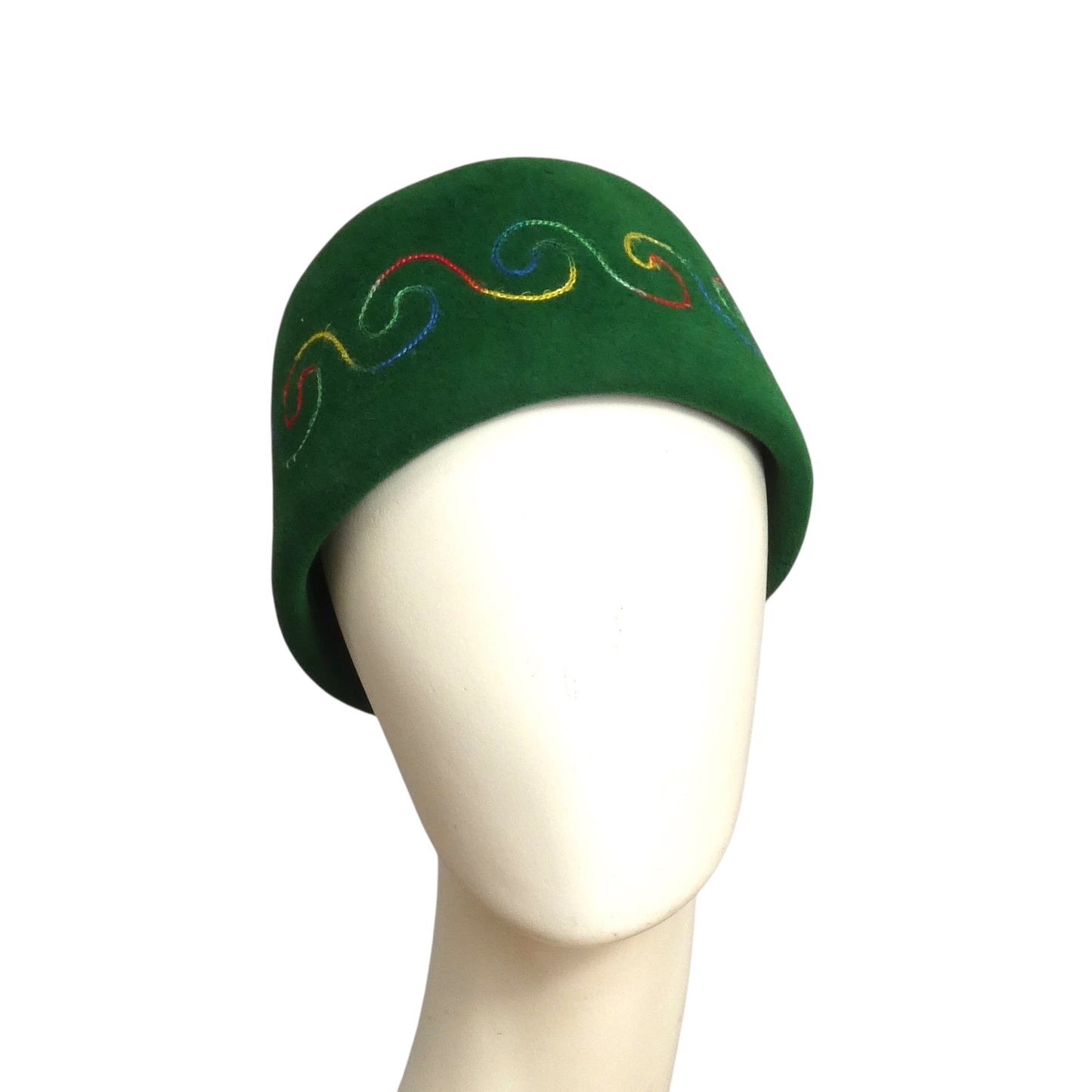 YVES SAINT LAURENT-1960s Green Embroidered Velour Fez