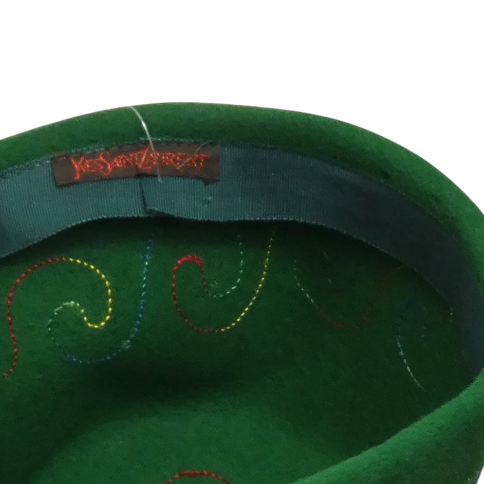 YVES SAINT LAURENT-1960s Green Embroidered Velour Fez