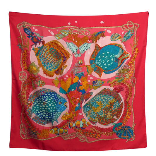 HERMES- 1992 "Grand Fonds" Silk Twill Scarf