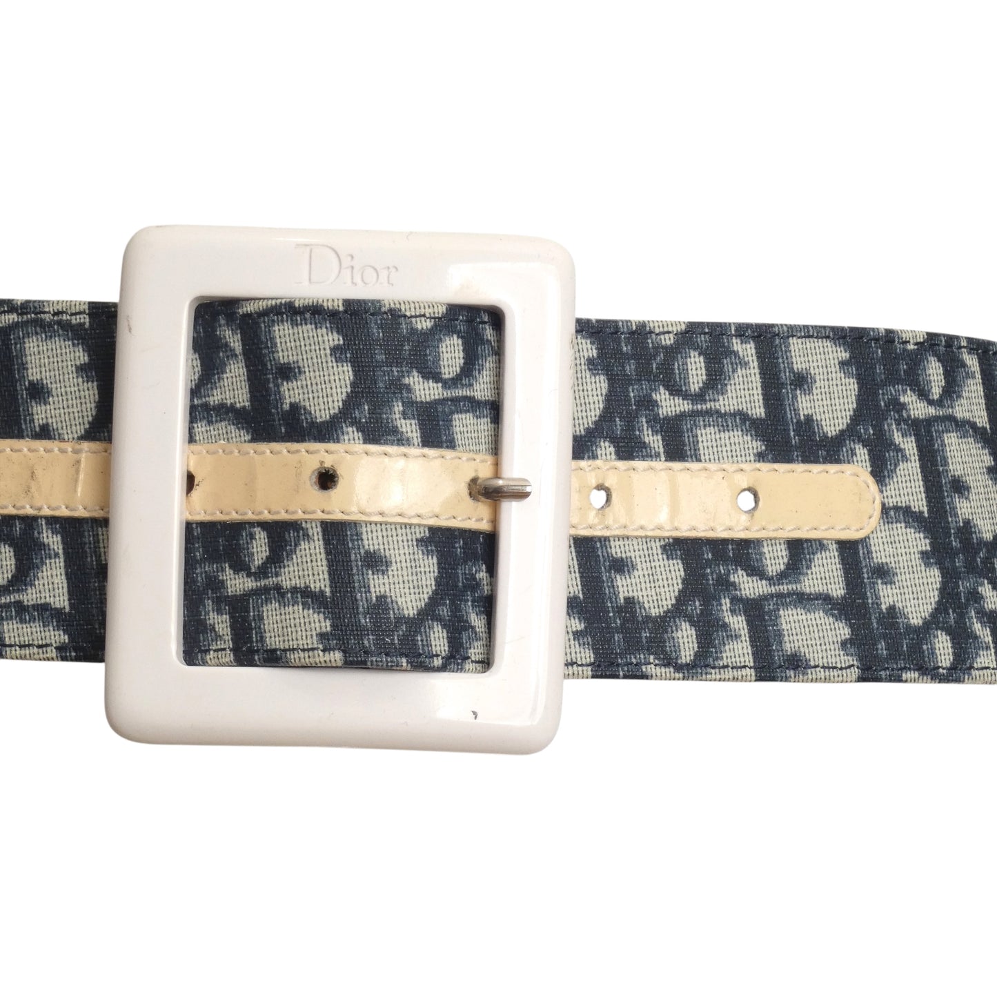 CHRISTIAN DIOR- 1980s Blue & White Oblique Belt, Waist 27"