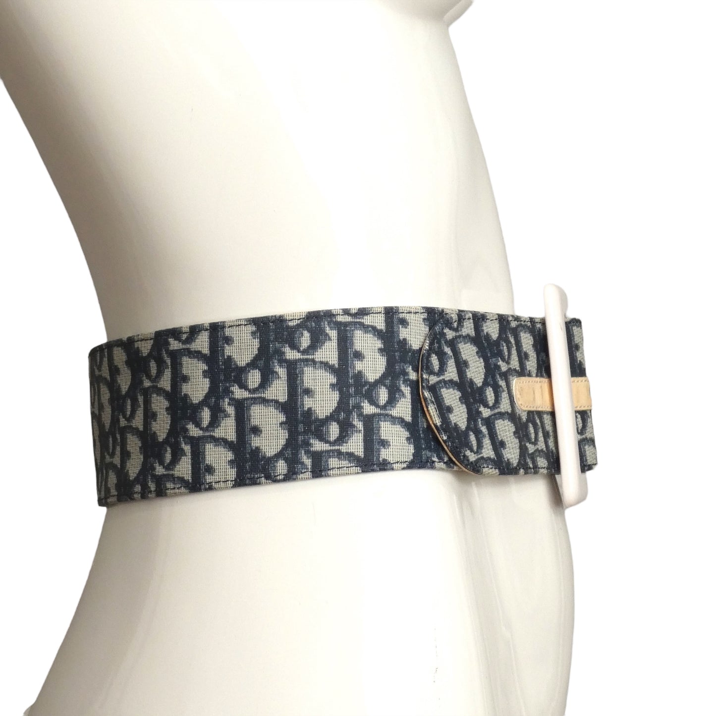 CHRISTIAN DIOR- 1980s Blue & White Oblique Belt, Waist 27"
