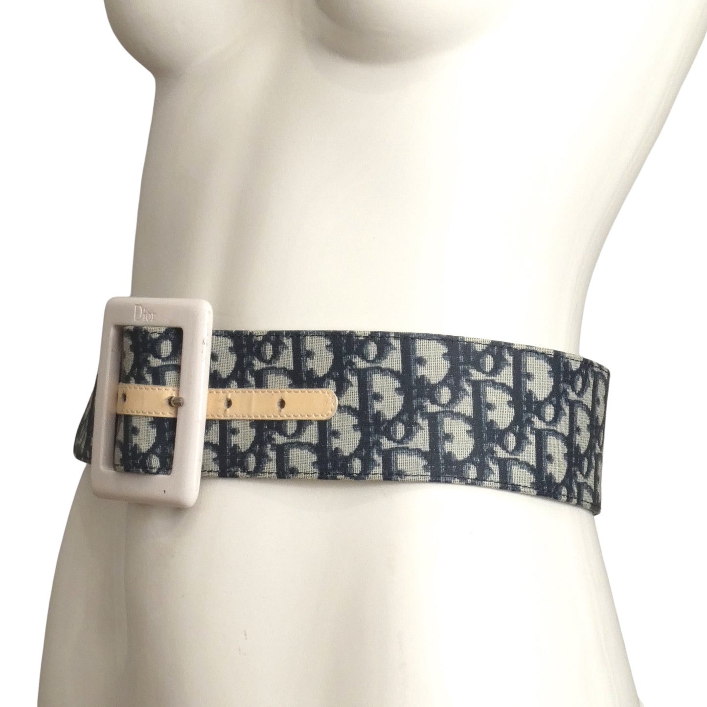 CHRISTIAN DIOR- 1980s Blue & White Oblique Belt, Waist 27"
