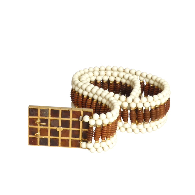 WILLIAM DELILLO- 1970s Multi Color Bead Belt, Waist 28