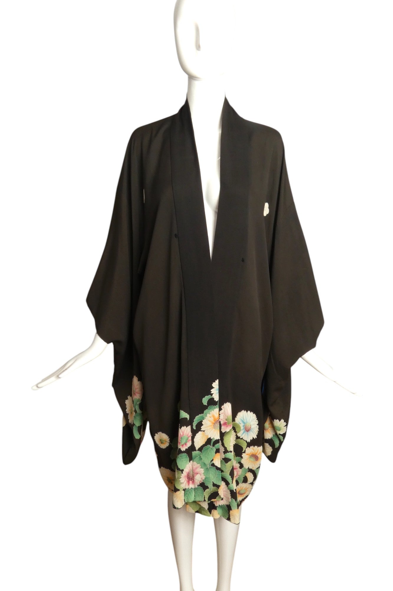 1920s Reversible Floral Silk Kimono, Size Large