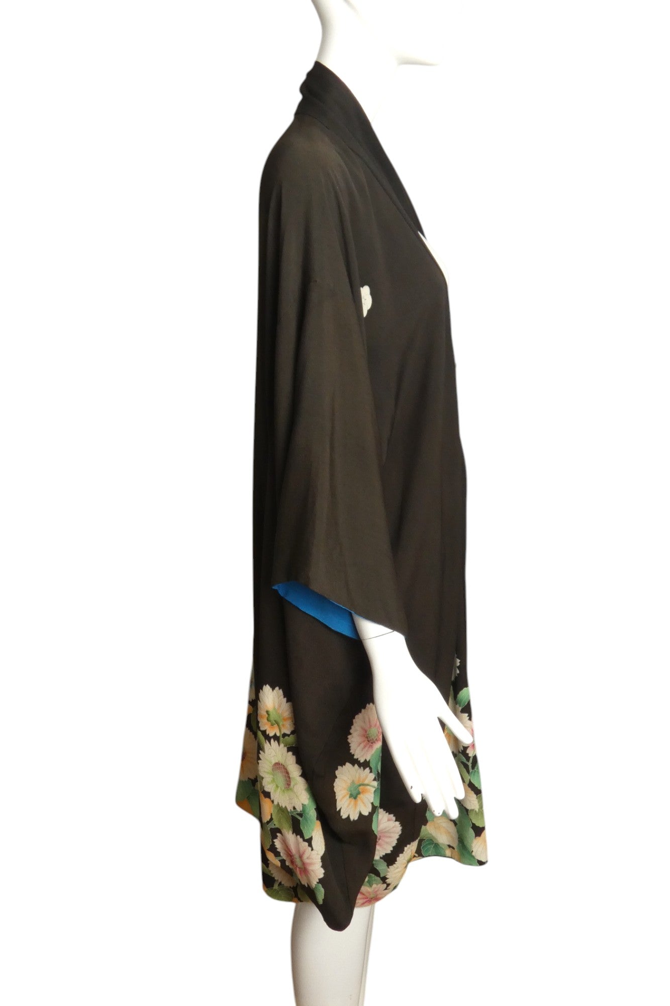 1920s Reversible Floral Silk Kimono, Size Large