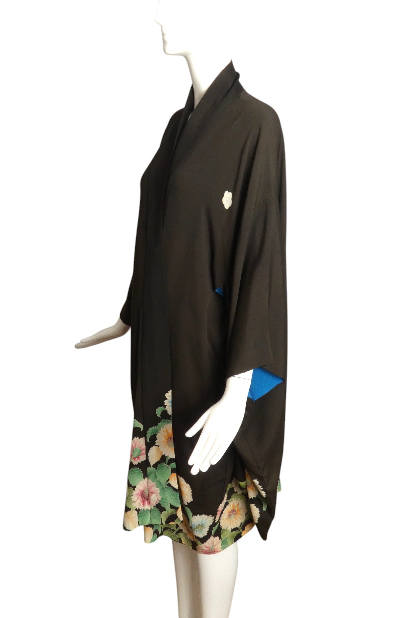 1920s Reversible Floral Silk Kimono, Size Large