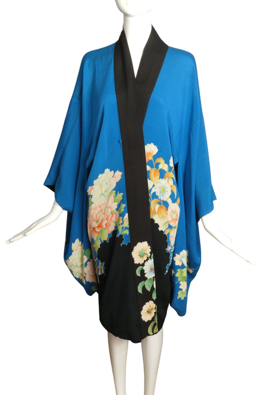1920s Reversible Floral Silk Kimono, Size Large